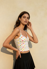 Colorful Polka Dot Halter Slim Fit Crop Top