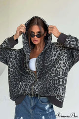 Leopard Print Zip Color-Block Hoodie