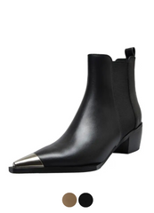 Ferrez Women's Metal Ladies Pointed Toe Ankle Boots