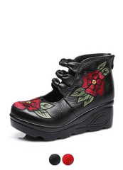 Violet Women's Platform Embroidered Leather Ankle Booties