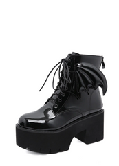 Archy Womens Angel Wing Patent Leather Ankle Booties
