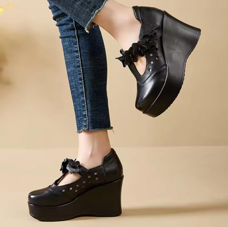 Ailing Women's Leather Flower Wedges