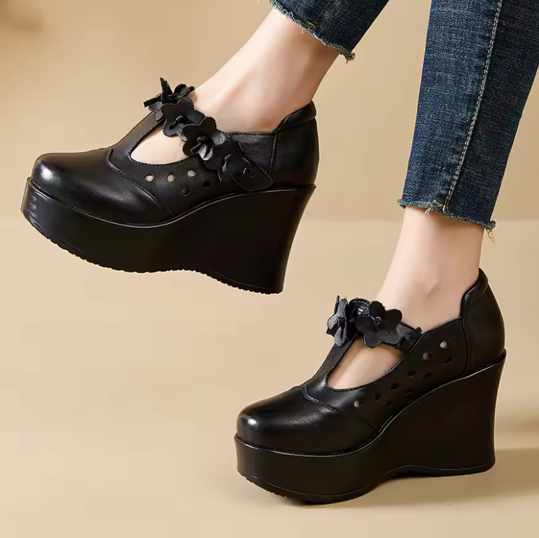 Ailing Women's Leather Flower Wedges