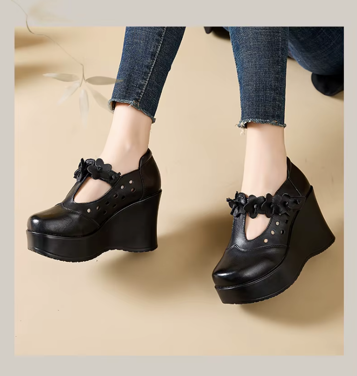 Ailing Women's Leather Flower Wedges