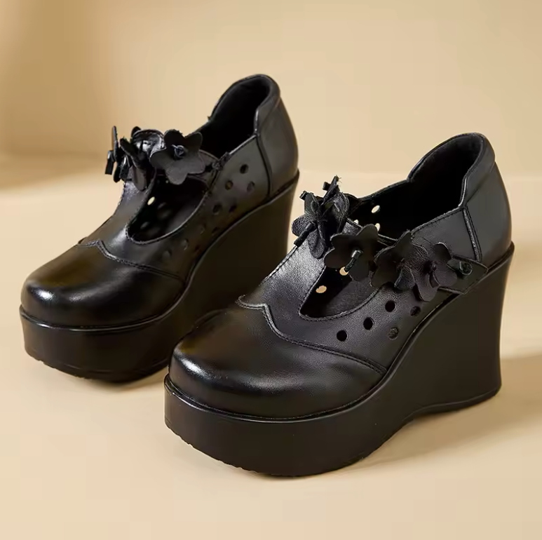 Ailing Women's Leather Flower Wedges