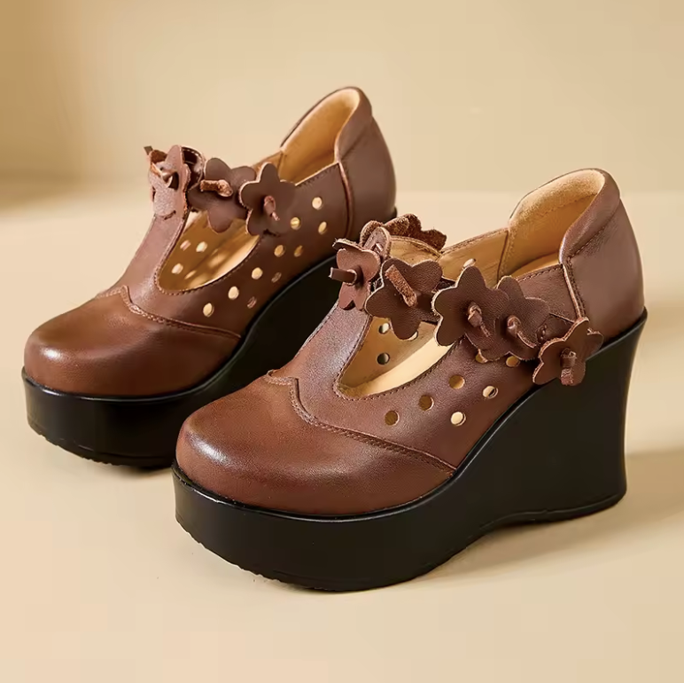 Ailing Women's Leather Flower Wedges