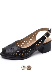 Albania Open Toe Square Heel Leather Sandals
