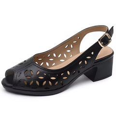 Albania Open Toe Square Heel Leather Sandals