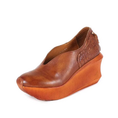 Alonsa Women's Thick Sole Leather Comfortable Wedges