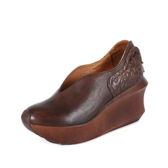 Alonsa Women's Thick Sole Leather Comfortable Wedges