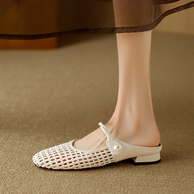 Angela Women's Low Heel Square Toe Hollow Mules