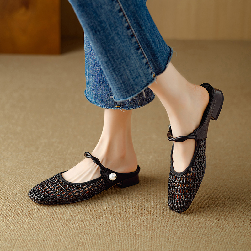 Angela Women's Low Heel Square Toe Hollow Mules