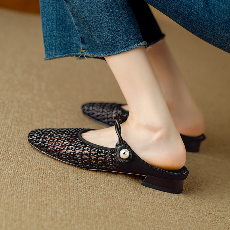 Angela Women's Low Heel Square Toe Hollow Mules