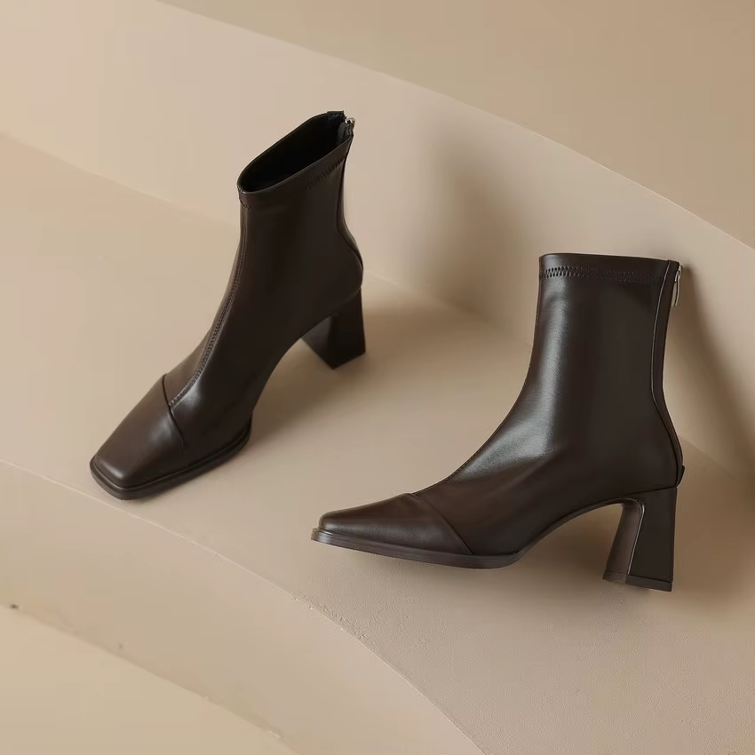 Anthonia Women's Square High Heel Stretch Ankle Boots
