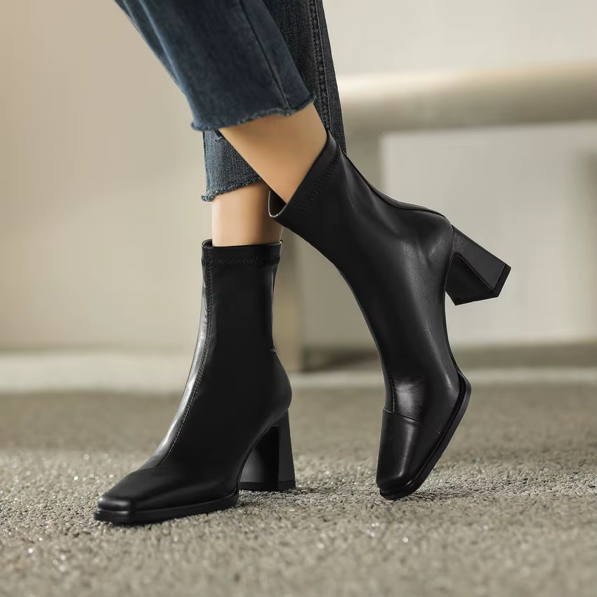 Anthonia Women's Square High Heel Stretch Ankle Boots