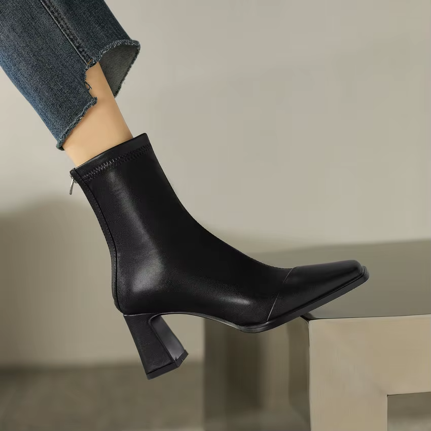 Anthonia Women's Square High Heel Stretch Ankle Boots