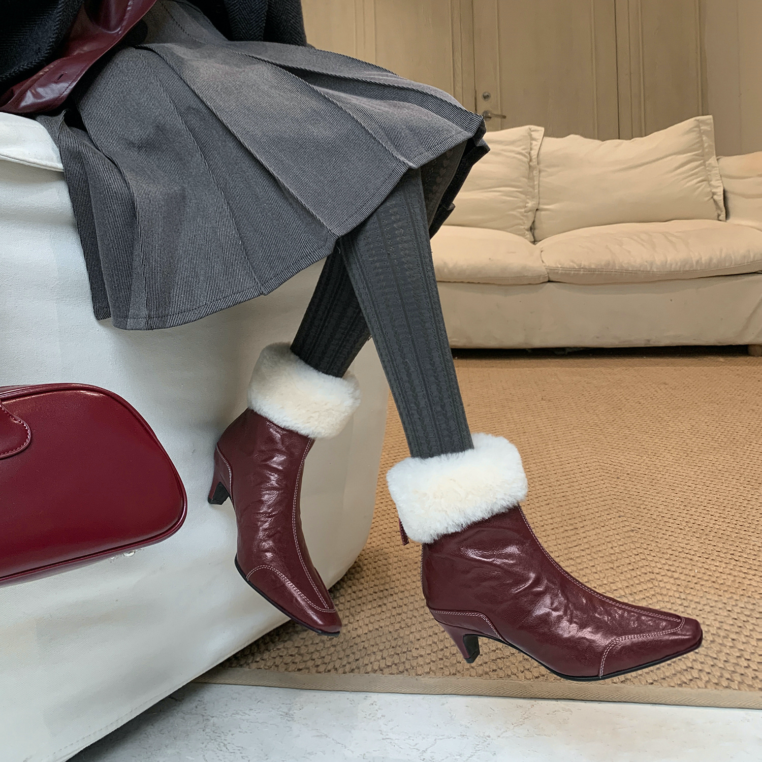 Ariana Women's With Warm Plush Leather Ankle Boots