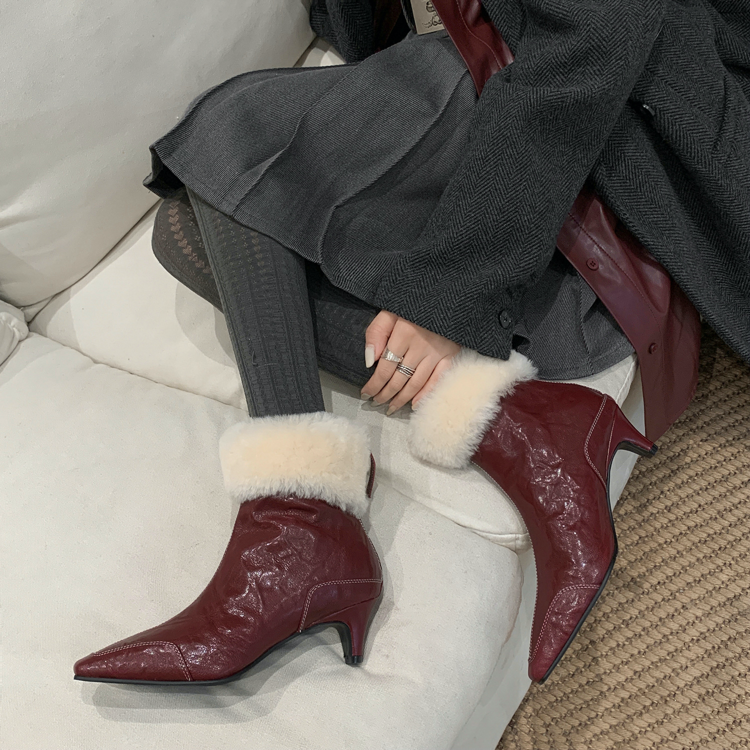 Ariana Women's With Warm Plush Leather Ankle Boots