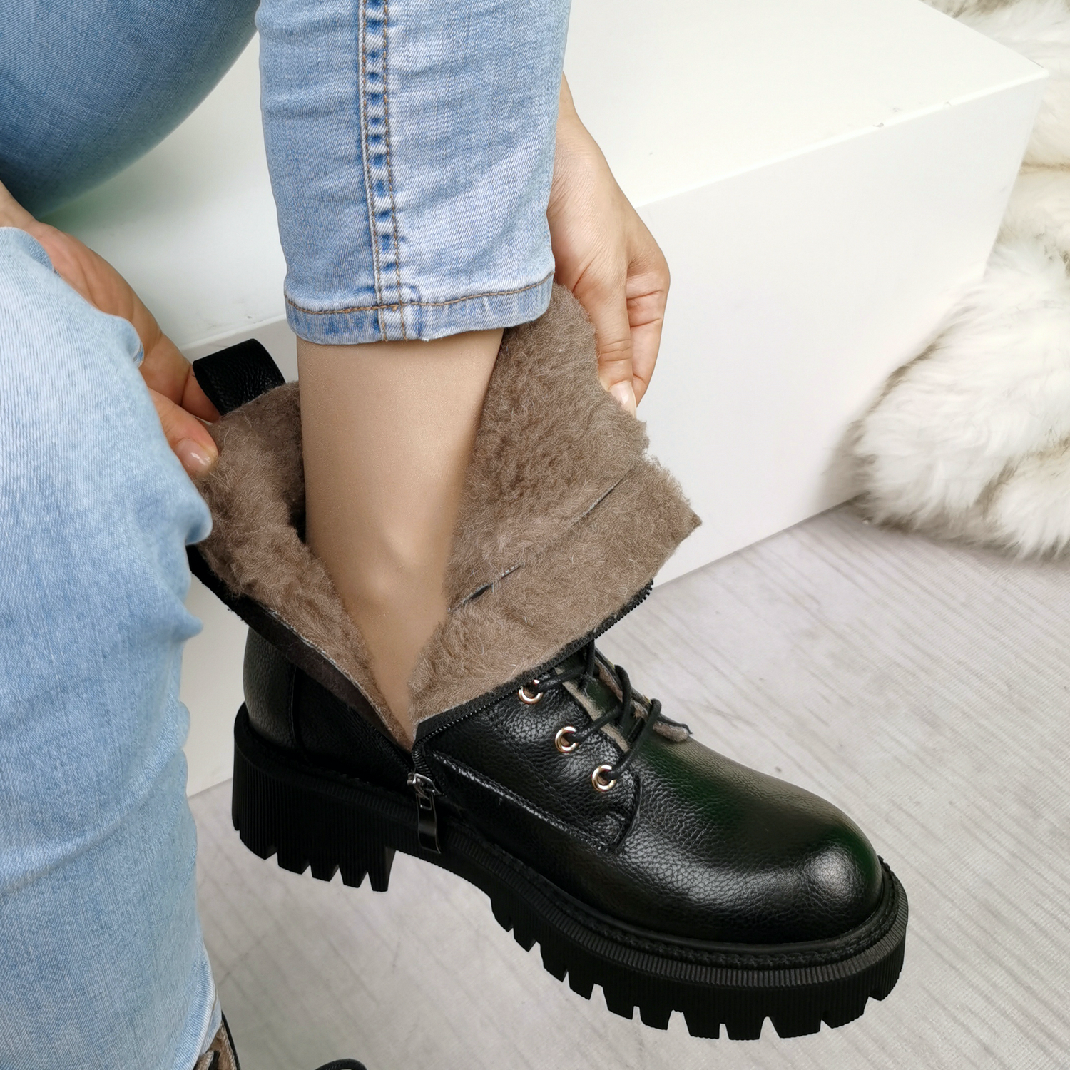 Asly Women's Wool Fur Ankle Boots