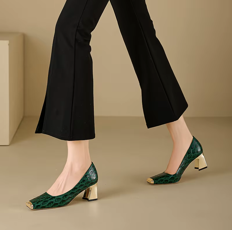 Ava Women's Leather Mid Heel Pumps