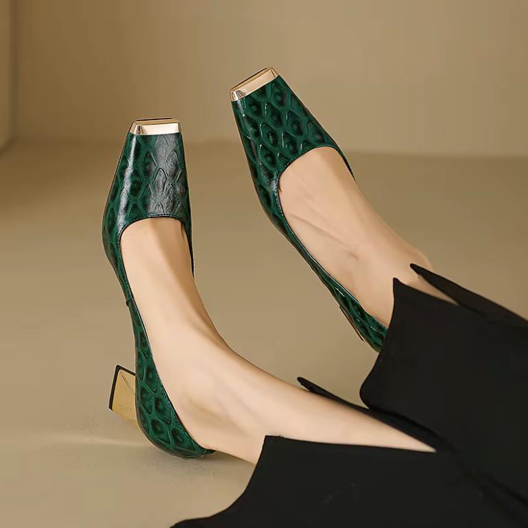Ava Women's Leather Mid Heel Pumps