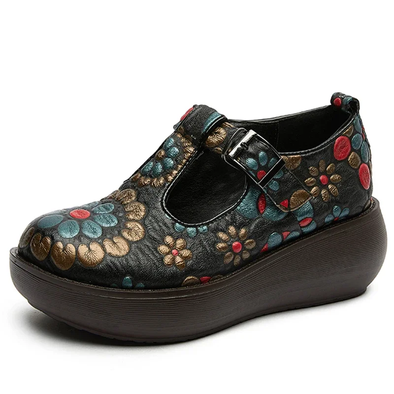 Claudia Women's Leather Round Toe Platform Shoes