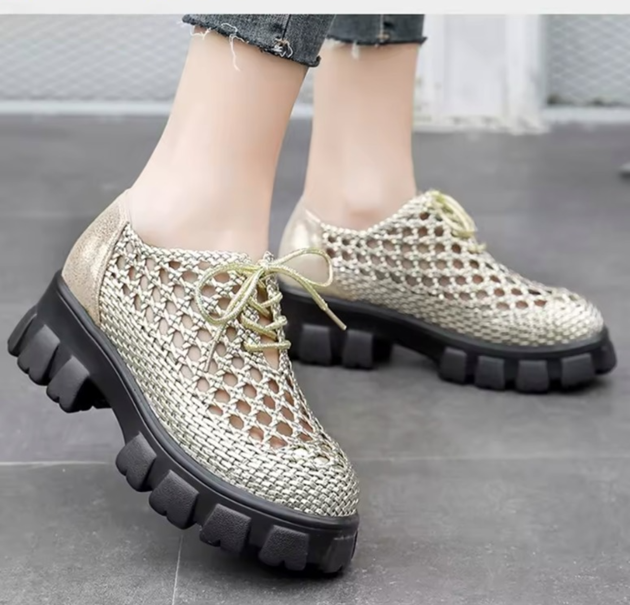 Claudia Women's Woven Hole Breathable Platform Shoes