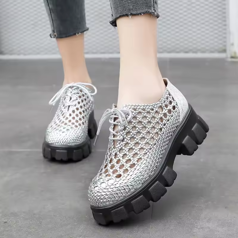 Claudia Women's Woven Hole Breathable Platform Shoes