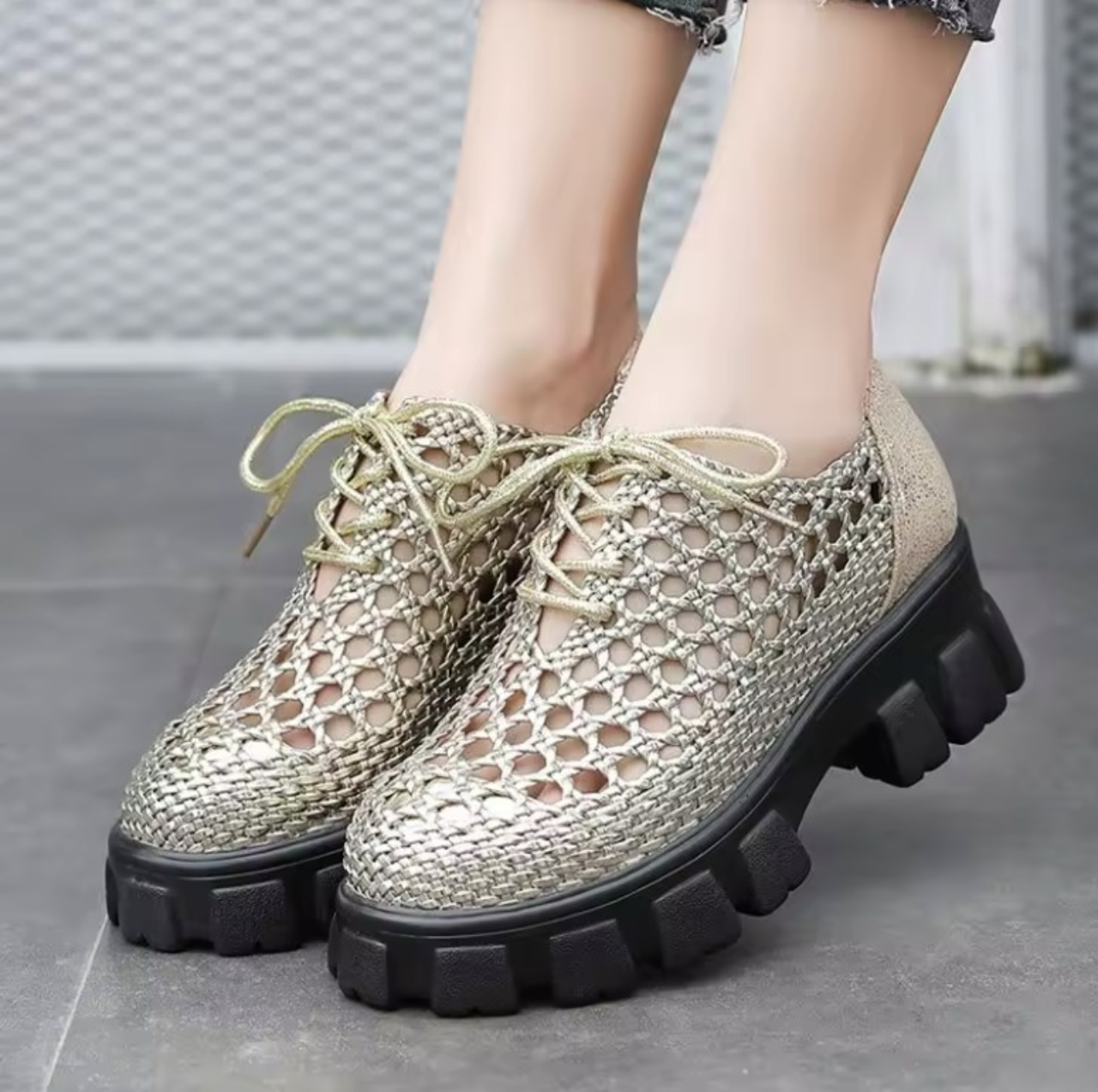 Claudia Women's Woven Hole Breathable Platform Shoes