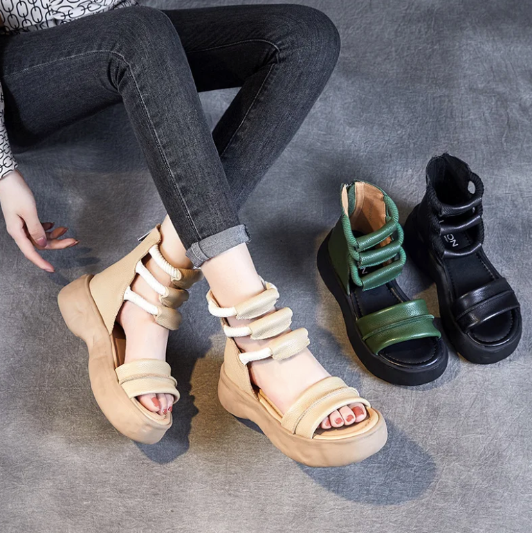 Danty Women's Leather Platform Open Toe Sandals