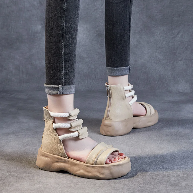 Danty Women's Leather Platform Open Toe Sandals