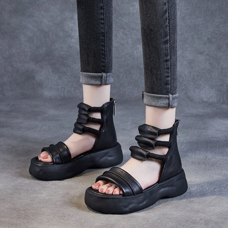 Danty Women's Leather Platform Open Toe Sandals