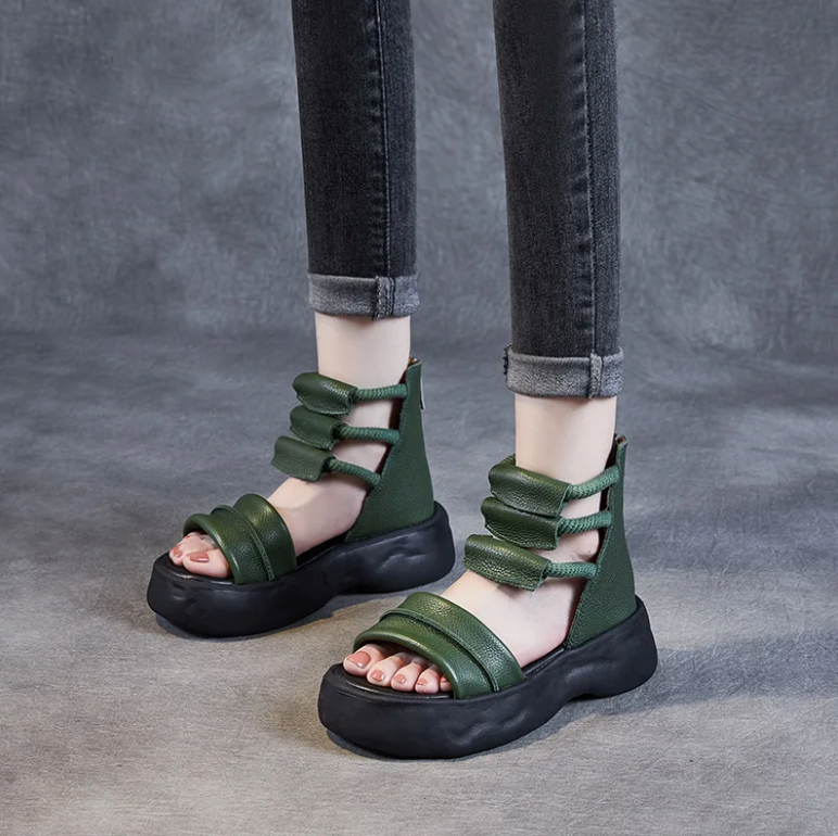 Danty Women's Leather Platform Open Toe Sandals