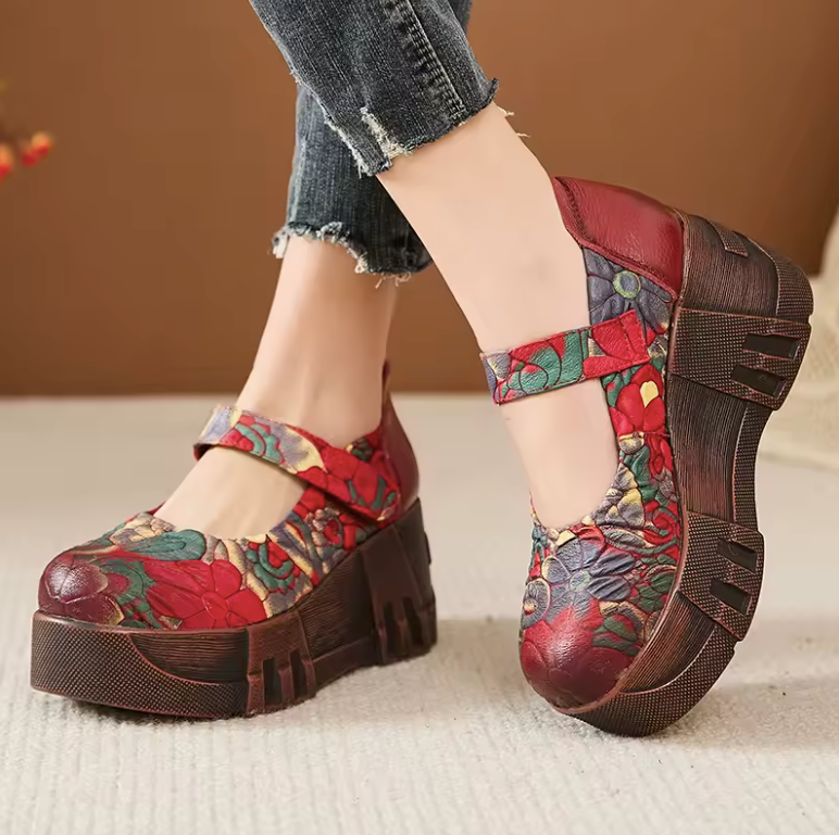 Elsa Women's Leather Platform Wedge Heel Pumps