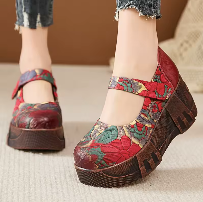 Elsa Women's Leather Platform Wedge Heel Pumps