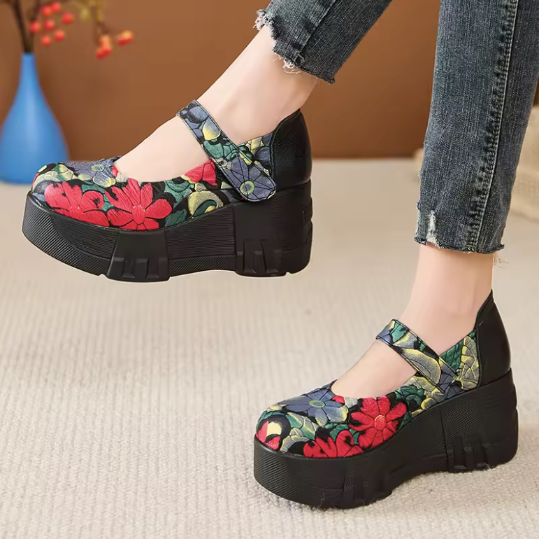 Elsa Women's Leather Platform Wedge Heel Pumps