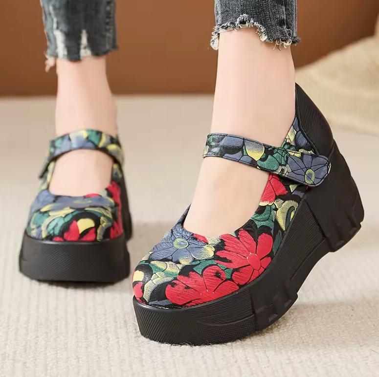Elsa Women's Leather Platform Wedge Heel Pumps