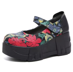 Elsa Women's Leather Platform Wedge Heel Pumps