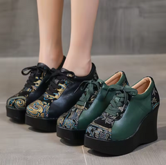 Elsy Women's Leather Wedge Platform Shoes