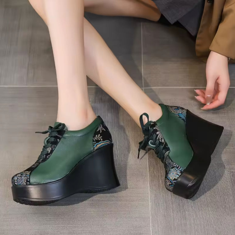 Elsy Women's Leather Wedge Platform Shoes