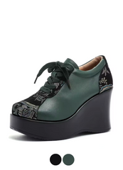 Elsy Women's Leather Wedge Platform Shoes