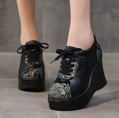 Elsy Women's Leather Wedge Platform Shoes