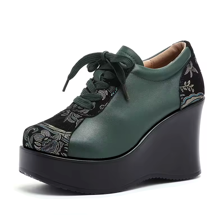Elsy Women's Leather Wedge Platform Shoes