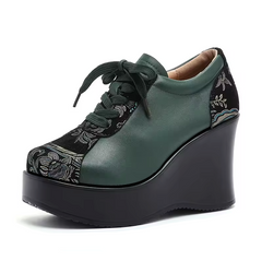 Elsy Women's Leather Wedge Platform Shoes