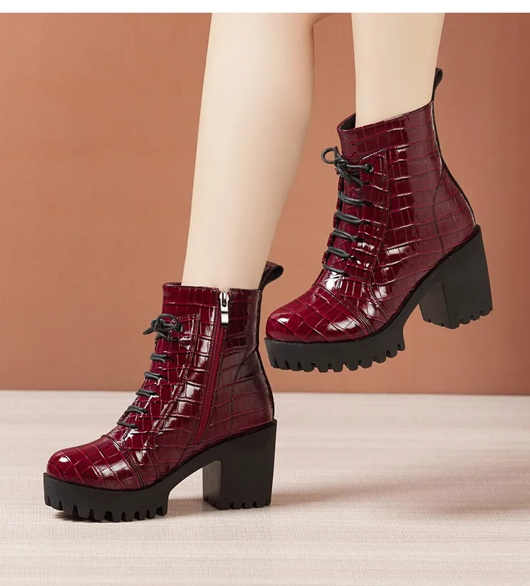 Elvys Women's Platform Patent Boots