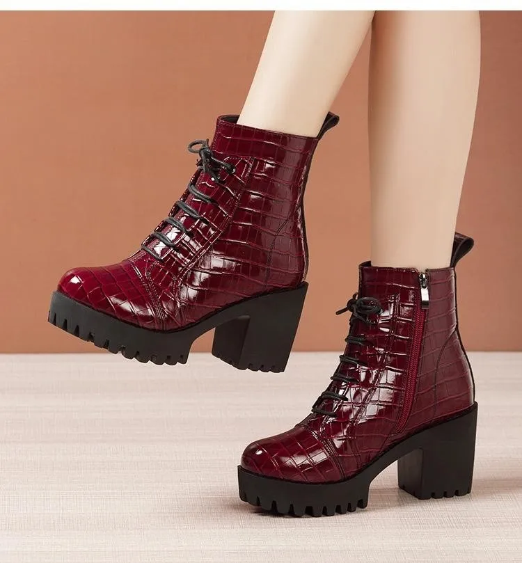Elvys Women's Platform Patent Boots