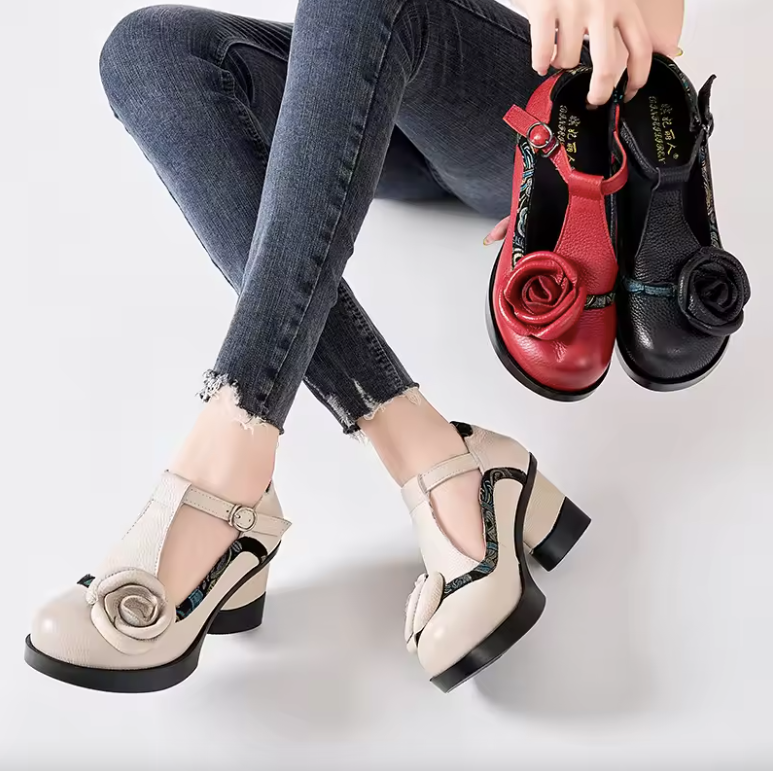 Eva Women's Buckle Strap Flower Pumps