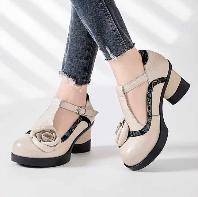 Eva Women's Buckle Strap Flower Pumps