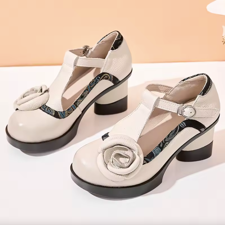 Eva Women's Buckle Strap Flower Pumps