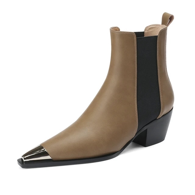 Ferrez Women's Metal Ladies Pointed Toe Ankle Boots